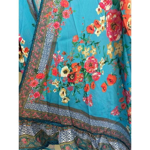 Size M/L Umgee Mixed Print Floral Kimono in Blue - Picture 4 of 7